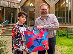 Bag made of recycled materials made by 18-year-old care leaver on display in Cookham